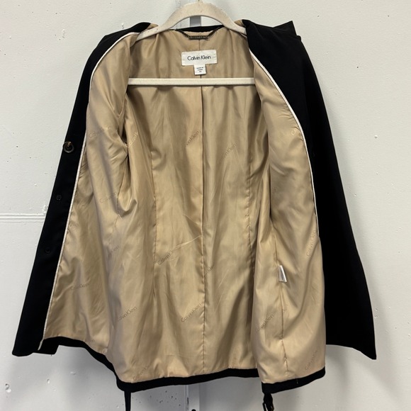 Calvin Klein Black Double Breasted Belted Trench Coat Jacket XS Epaulettes - Picture 4 of 15